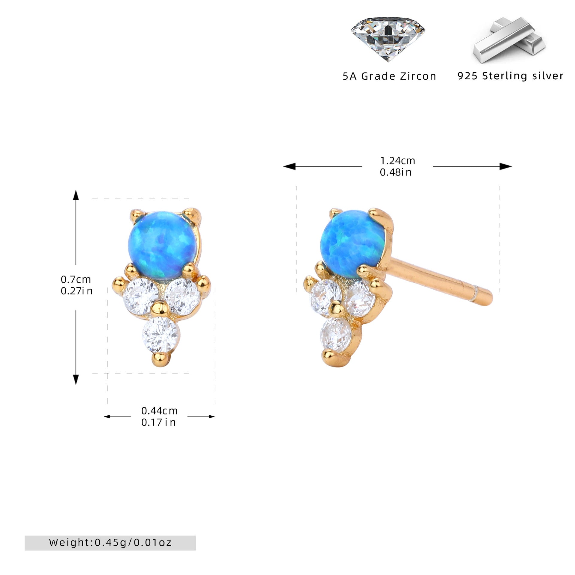Damen Ohrstecker aus 925 Sterling Silber mit funkelndem Zirkon und edlem Opal Shop Nory