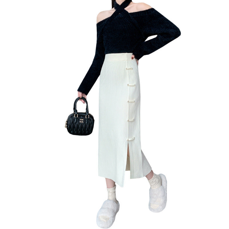 Damen Eleganter und raffinierter Strickrock mit Seitenschlitz Shop Nory