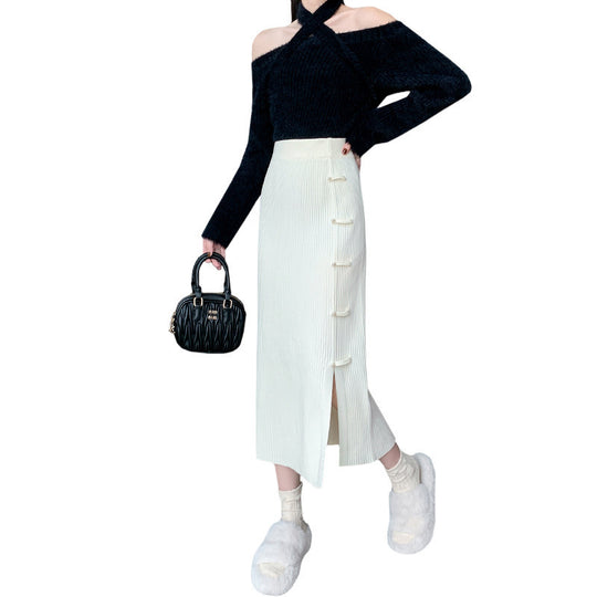 Damen Eleganter und raffinierter Strickrock mit Seitenschlitz Shop Nory