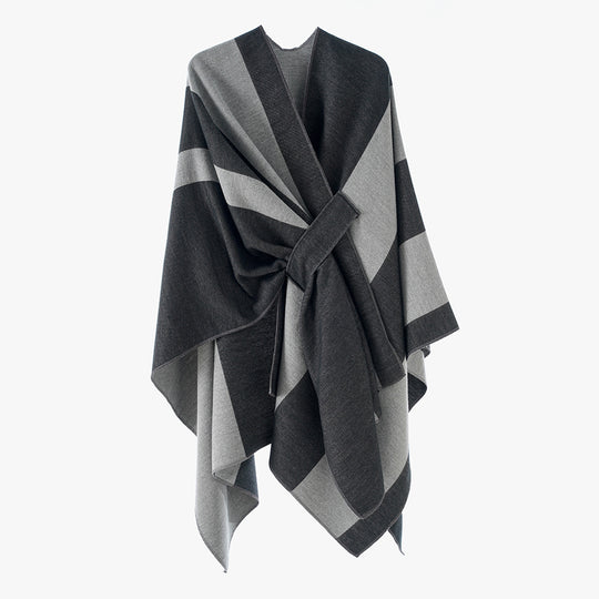 Damen Wickel‑Cape mit breitem Streifenmuster und Bindegürtel Shop Nory