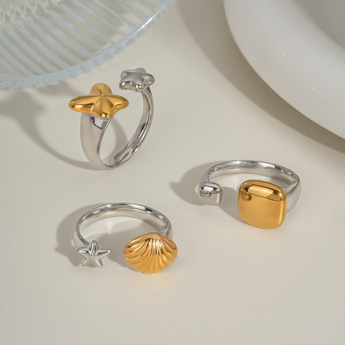 Damen verstellbarer Ring aus Edelstahl mit eleganten geometrischen Formen Shop Nory