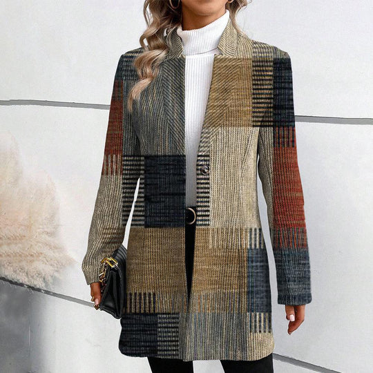 Damen Einreiher Karierter Mantel im Langen Blazer Stil mit Schlanker Silhouette Shop Nory