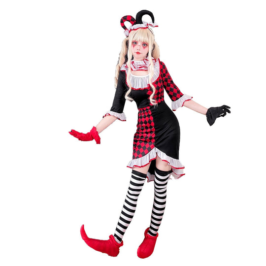 Mädchen Clownkostüm mit verspielt gestreiftem Strumpf und Hut Shop Nory