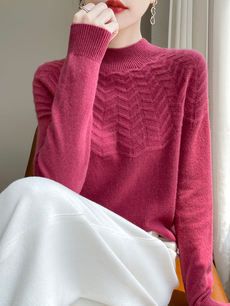 Damen Weicher Feinstrick-Mockneckpullover mit Chevron-Ajour und Kaschmirlook Shop Nory