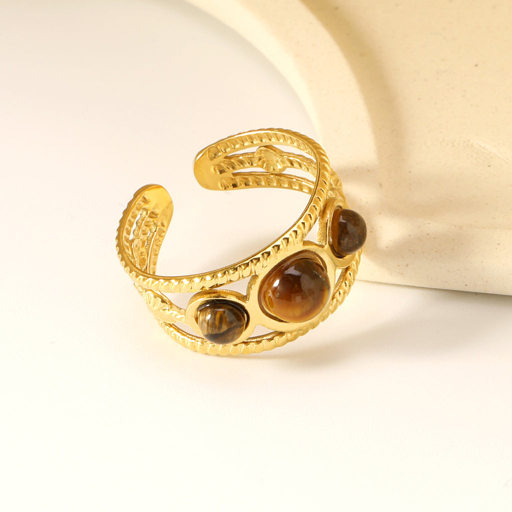 Damen offener Ring mit kunstvollen Tigerauge-Elementen und anpassbarem Design Shop Nory
