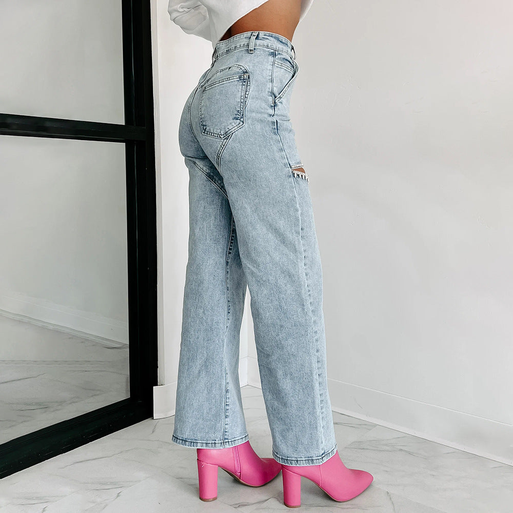 Damen Hochtaillierte Jeans mit durchbrochenem Design