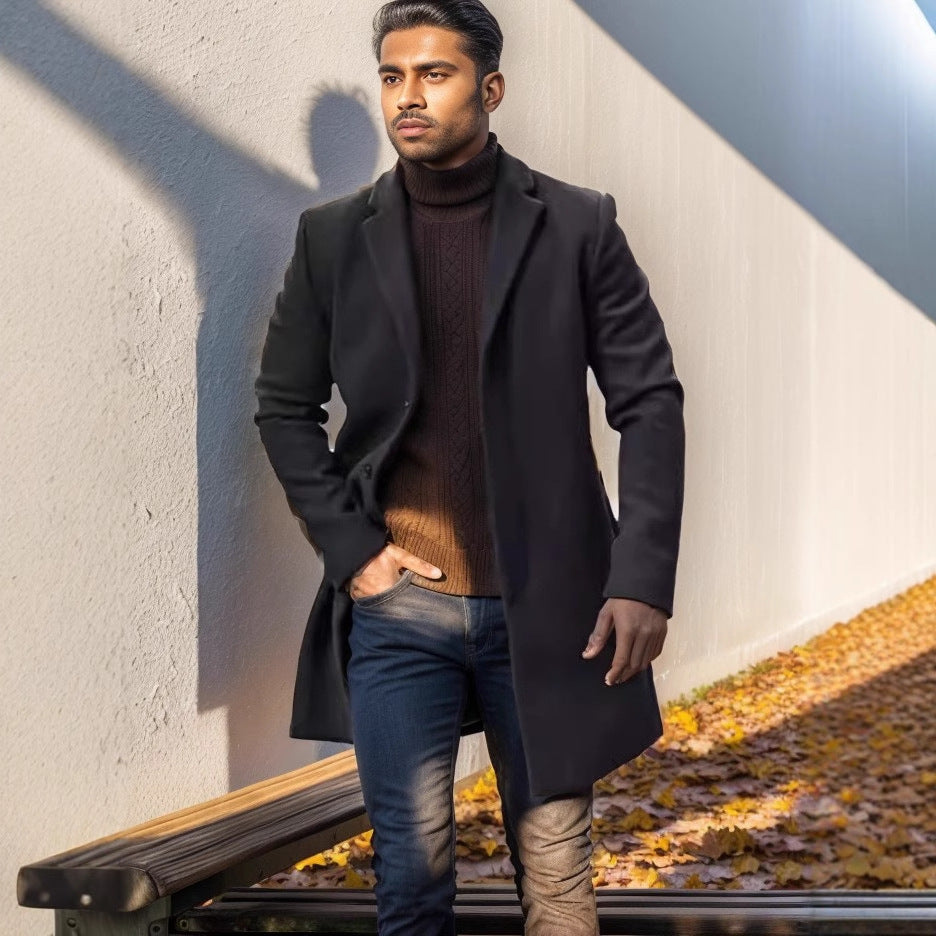 Herren nan midilanger Wollmix Mantel mit schlanker Silhouette und eleganter Knopfreihe Shop Nory