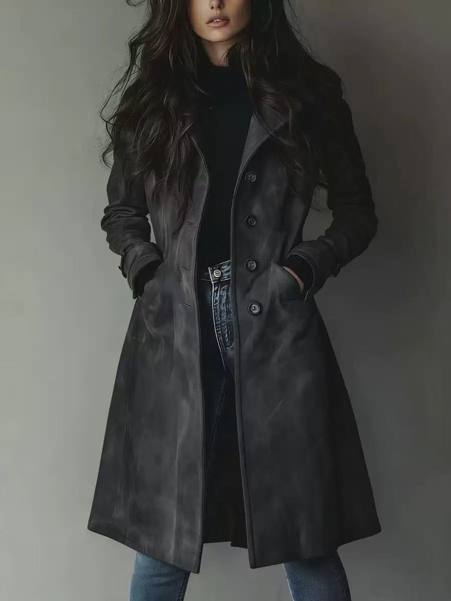 Damen Taillierter langer Mantel mit A-Linien-Silhouette und klassischer Knopfleiste Shop Nory
