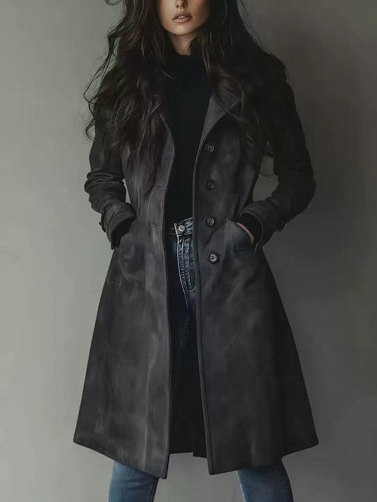 Damen Taillierter langer Mantel mit A-Linien-Silhouette und klassischer Knopfleiste Shop Nory