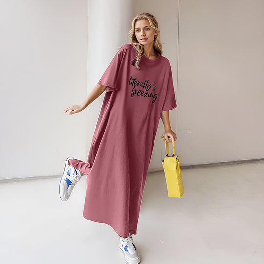 Damen nan locker geschnittenes Maxikleid mit großem Herzgrafikprint und Rundhalsausschnitt Shop Nory