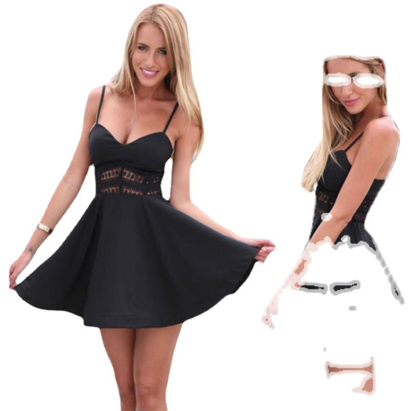 Damen A-Linien Sommer Mini Kleid mit Spitzenoberteil Detail
