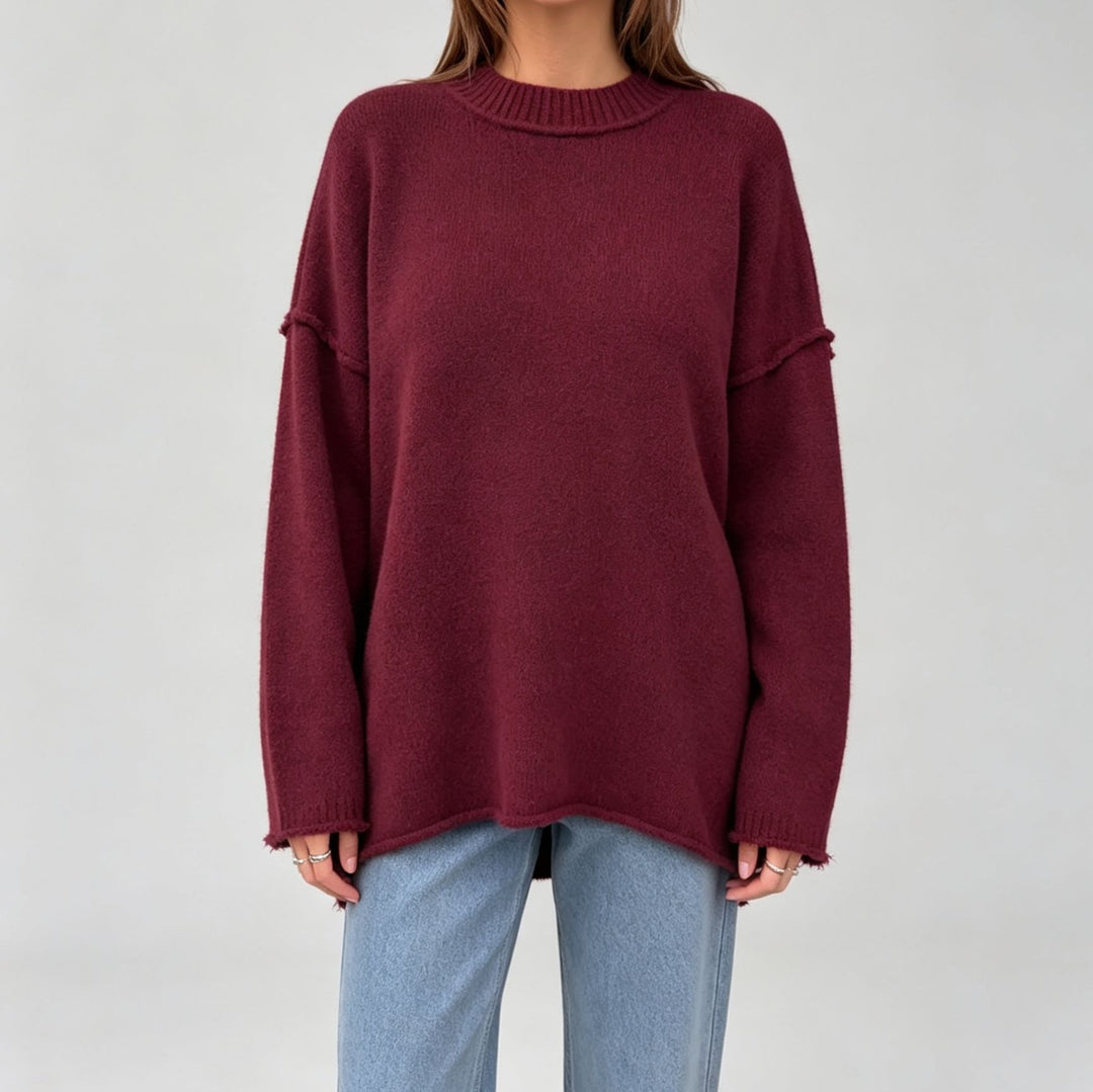Damen Oversize-Boxy-Pullover mit kurzem Stehkragen und dekorativer Kantennaht Shop Nory