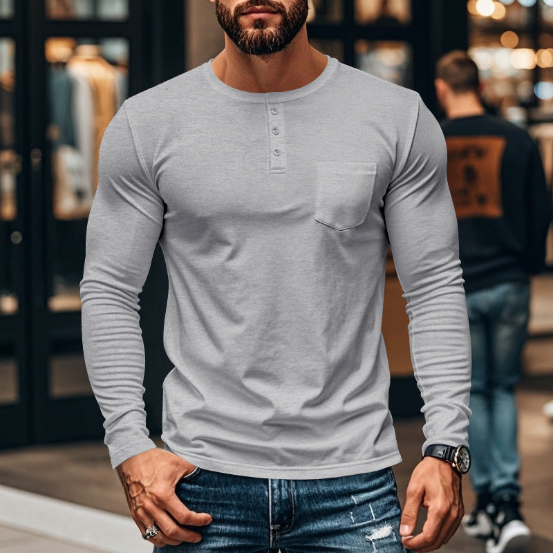 Herren Langarmshirt mit Knopfleiste und Brusttasche