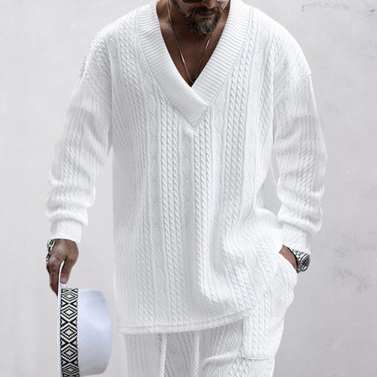 Herren Oversize-Zopfmuster-Pullover mit tiefem V-Ausschnitt Shop Nory