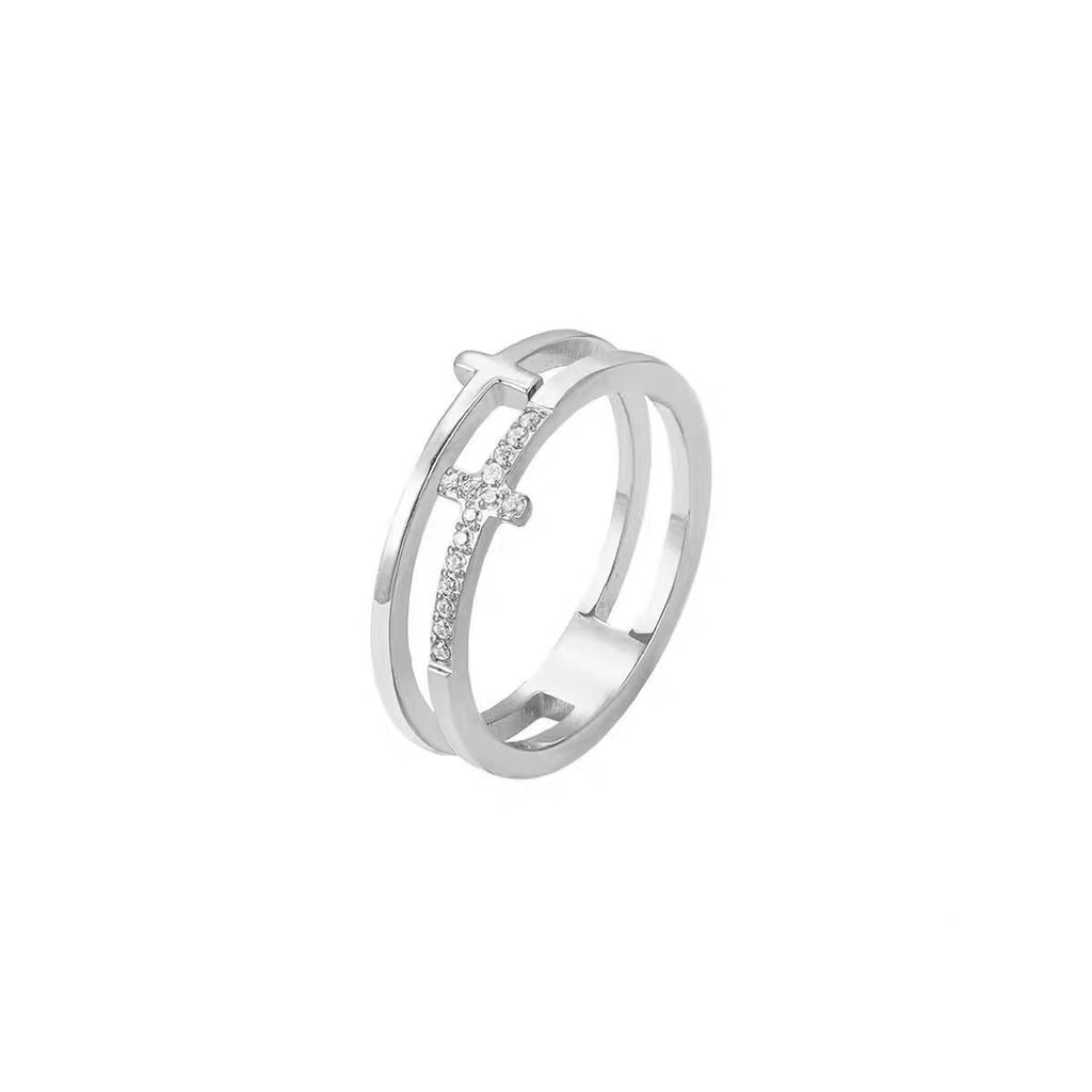 Damen Elegante Dual-Band Kristall Akzent Ring Shop Nory
