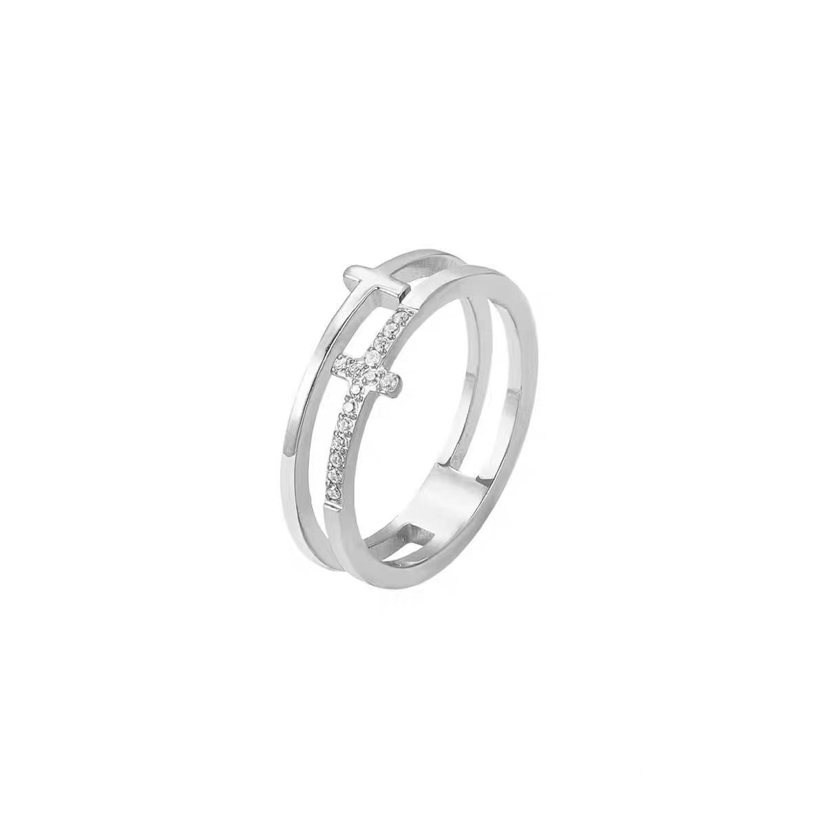 Damen Elegante Dual-Band Kristall Akzent Ring Shop Nory