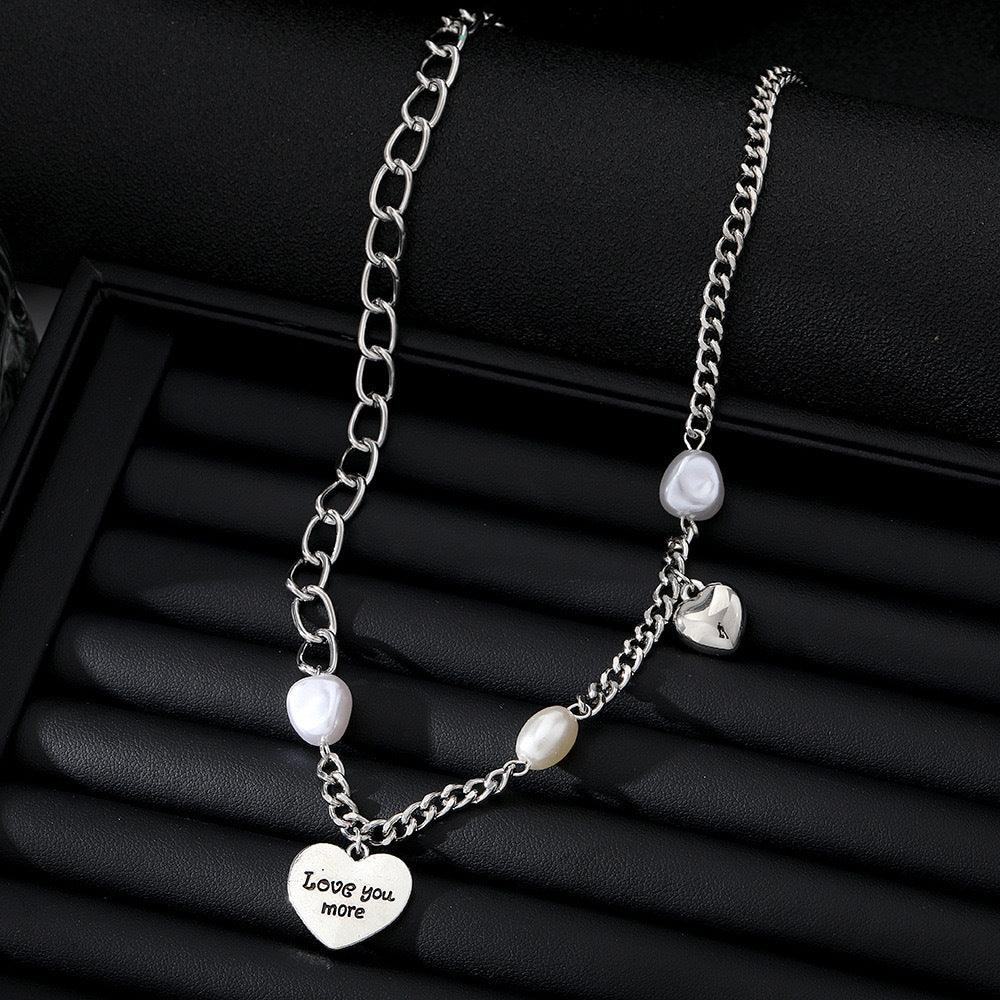 Damen Kette mit herzförmigem Anhänger und Perledetails Shop Nory
