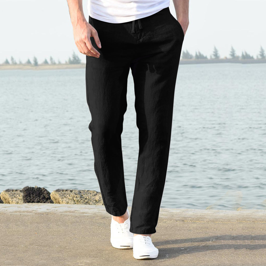 Herren lässige Leinenhose mit elastischem Bund und seitlichen Taschen ShopNory