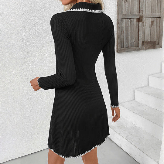 Damen Figurbetontes geripptes Polokleid mit Umschlagkragen und Zierborte Shop Nory