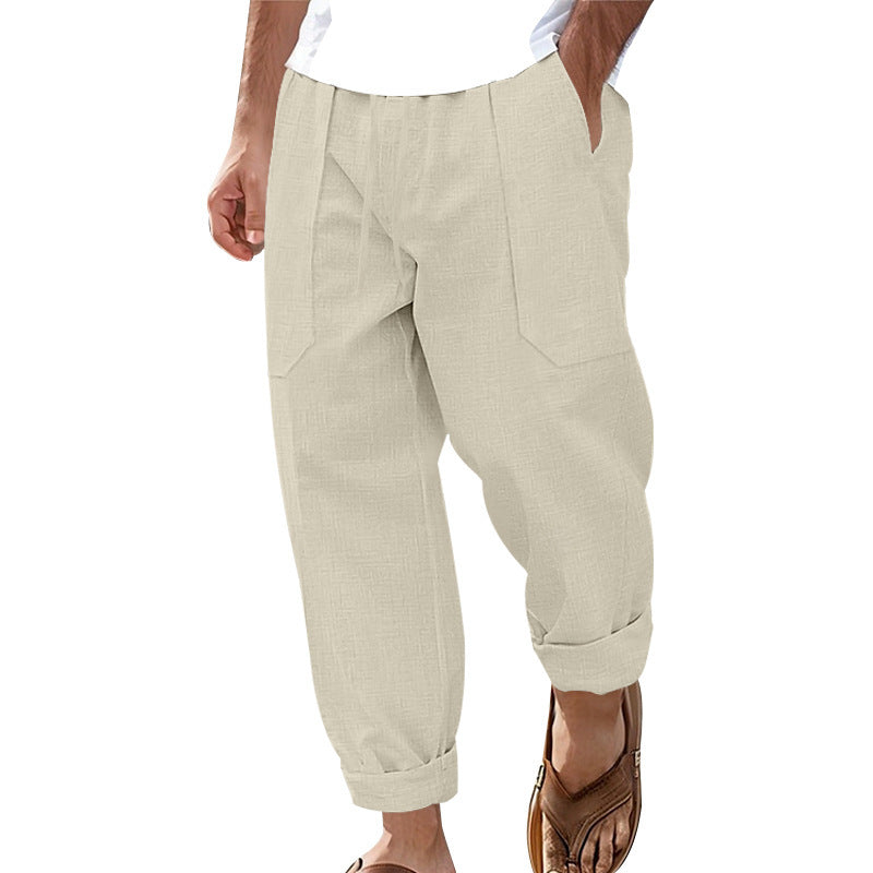 Herren lockere Leinen-Hose mit Seitentaschen