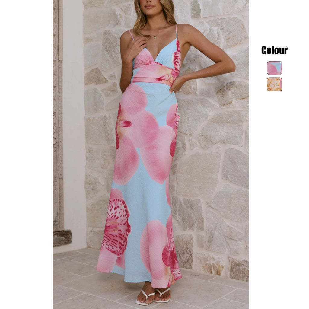 Damen Maxikleid mit floralem Design und raffinierten Rüschendetails