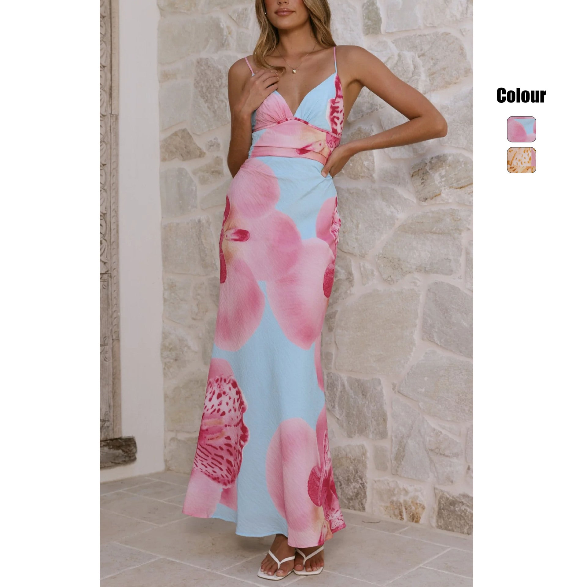 Damen Maxikleid mit floralem Design und raffinierten Rüschendetails
