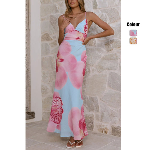 Damen Maxikleid mit floralem Design und raffinierten Rüschendetails