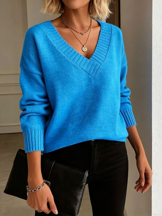 Damen Feinstrickpullover mit tiefem V-Ausschnitt und überschnittener Schulter Shop Nory