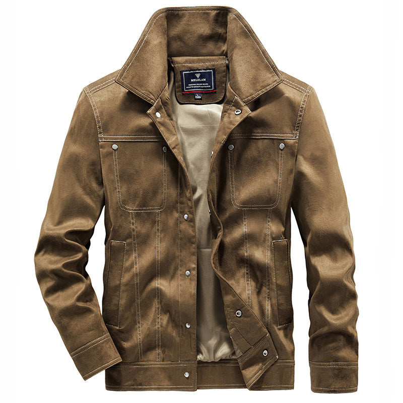 Herren Wildleder-Truckerjacke mit Druckknöpfen und Kontrastnähten Shop Nory
