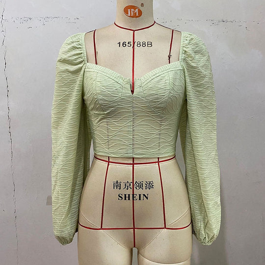 Damen Kurzes Bustier-Cropped-Top mit herzförmigem Ausschnitt, Puffärmeln und strukturierter Chiffonoptik Shop Nory
