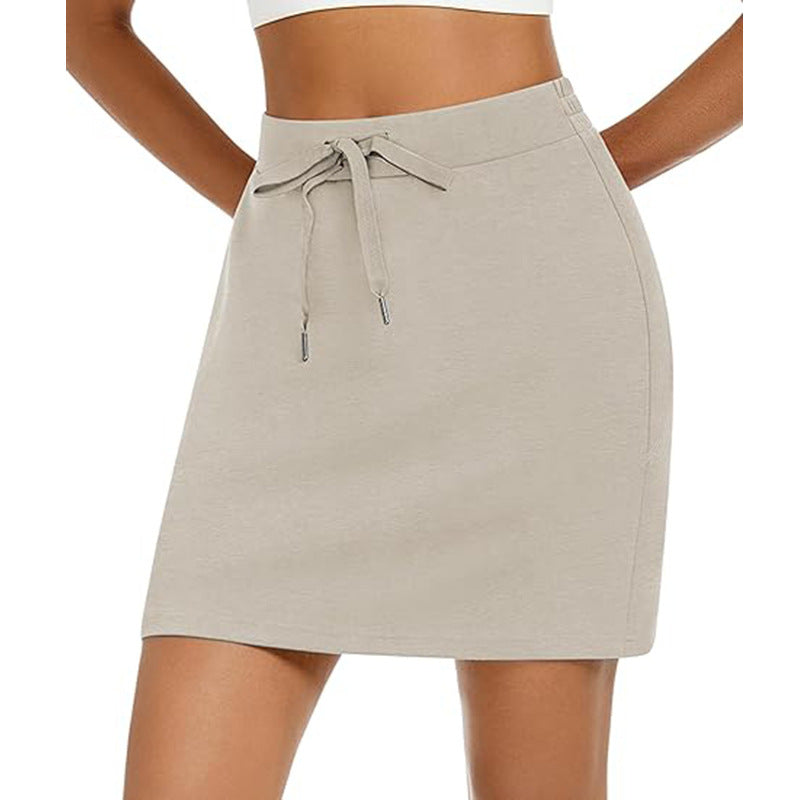 Damen Sportlicher Minirock mit Verstellbarem Kordelzug und Seitlichen Taschen