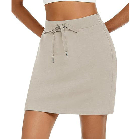 Damen Sportlicher Minirock mit Verstellbarem Kordelzug und Seitlichen Taschen