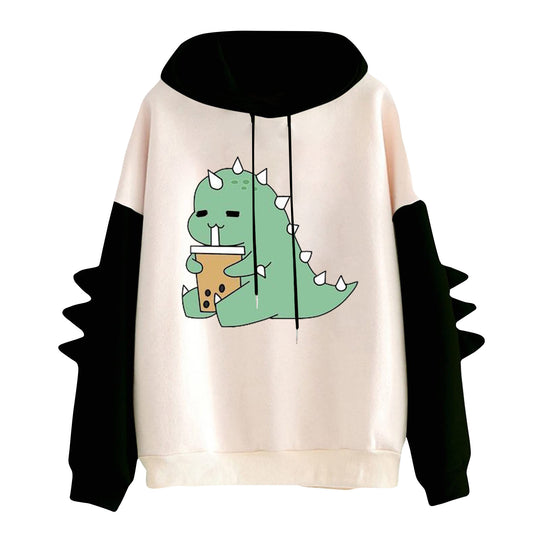 Damen nan Kapuzenpullover mit niedlichem Dinosaurier-Print und dreidimensionalen Ärmeldetails Shop Nory
