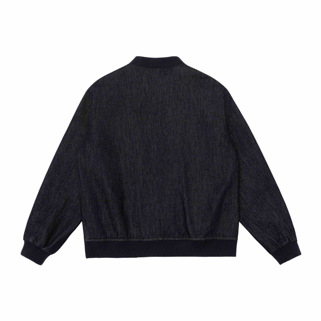 Unisex Boxy Jeans‑Bomberjacke mit Rippkragen, Druckknopfleiste und aufgesetzten Taschen Shop Nory