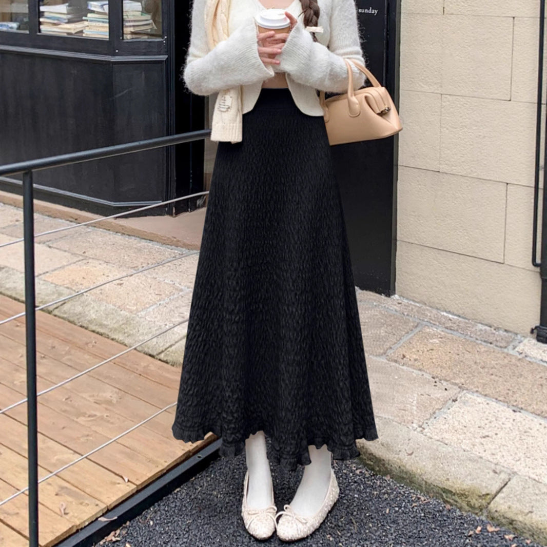 Damen Eleganter Maxirock mit strukturiertem Wellenmuster Shop Nory