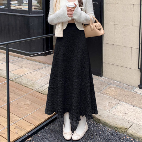 Damen Eleganter Maxirock mit strukturiertem Wellenmuster Shop Nory