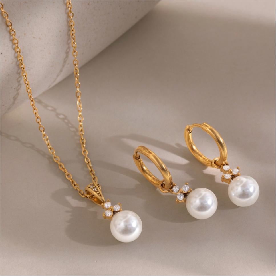 Damen Ohrhänger mit eleganter Perlen- und Zirkonia-Applikation Shop Nory