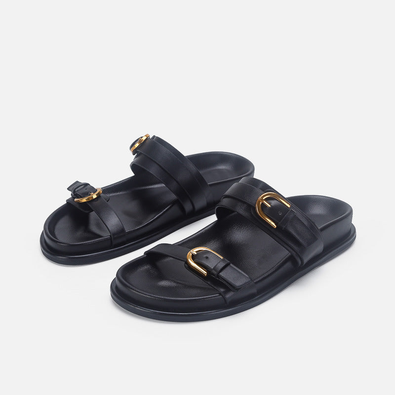 Damen Designer Zehentrenner-Sandalen mit dekorativem Riemendesign und komfortablem Fußbett