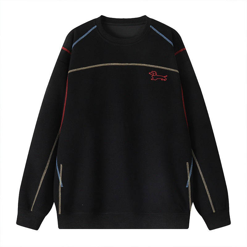 Herren Sweatshirt mit farbiger Ziernaht, gesticktem Hundemotiv und Rundhalsausschnitt Shop Nory