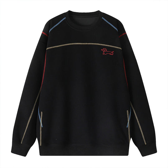 Herren Sweatshirt mit farbiger Ziernaht, gesticktem Hundemotiv und Rundhalsausschnitt Shop Nory
