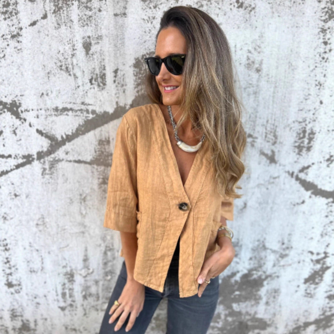 Damen Leichtes Leinenblazer mit kurzer Arm