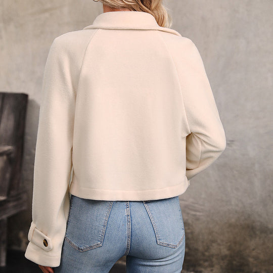 Damen Kurz geschnittene Doppelreihige Fleecejacke mit Reverskragen Shop Nory