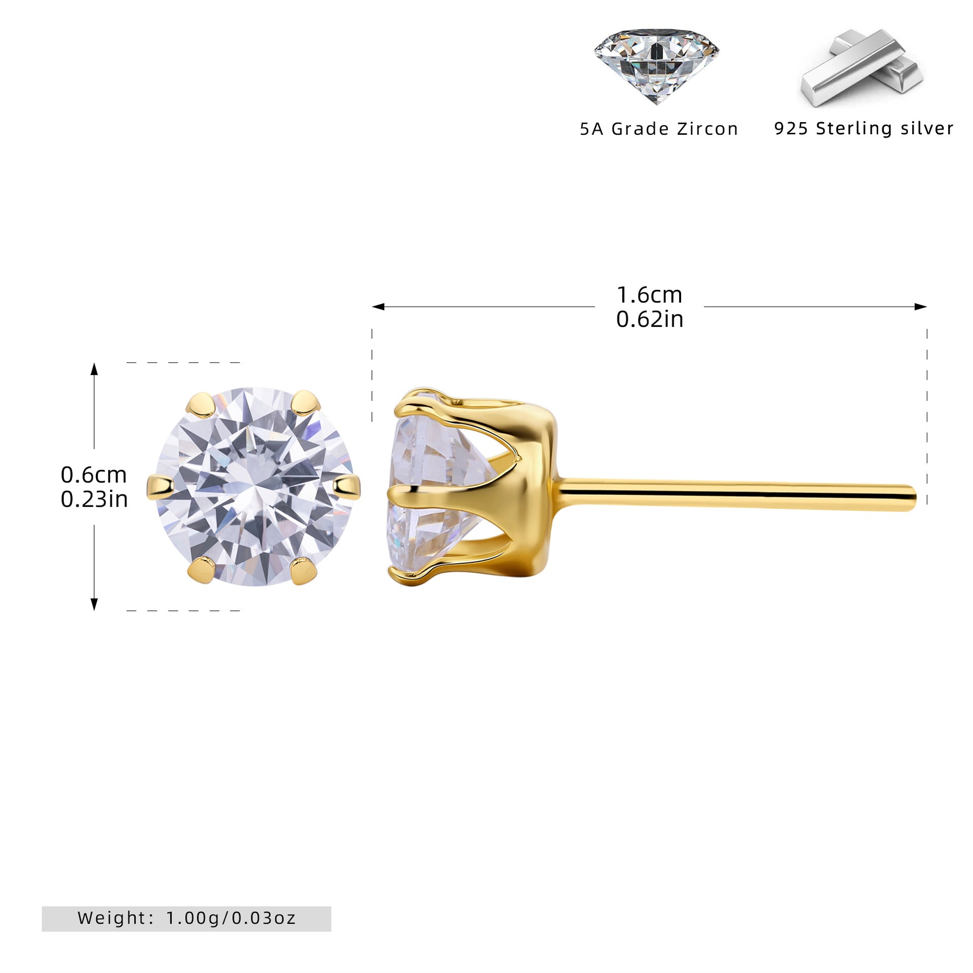 Damen Ohrstecker mit funkelnden 5A Zirkonsteinen aus hochwertigem 925 Sterling Silber Shop Nory