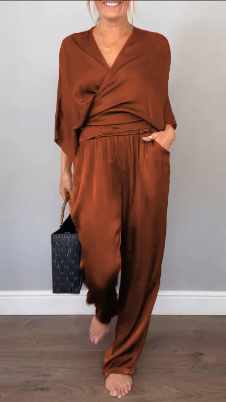 Damen elegantes und bequemes Satin-Hosenanzug