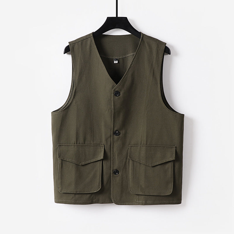 Herren Utility-Weste mit V-Ausschnitt, Knopfleiste und aufgesetzten Klappentaschen Shop Nory