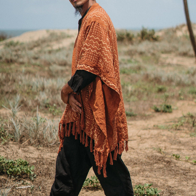 Herren gewShop Noryter Boho-Poncho mit Fransen und V-Ausschnitt Shop Nory