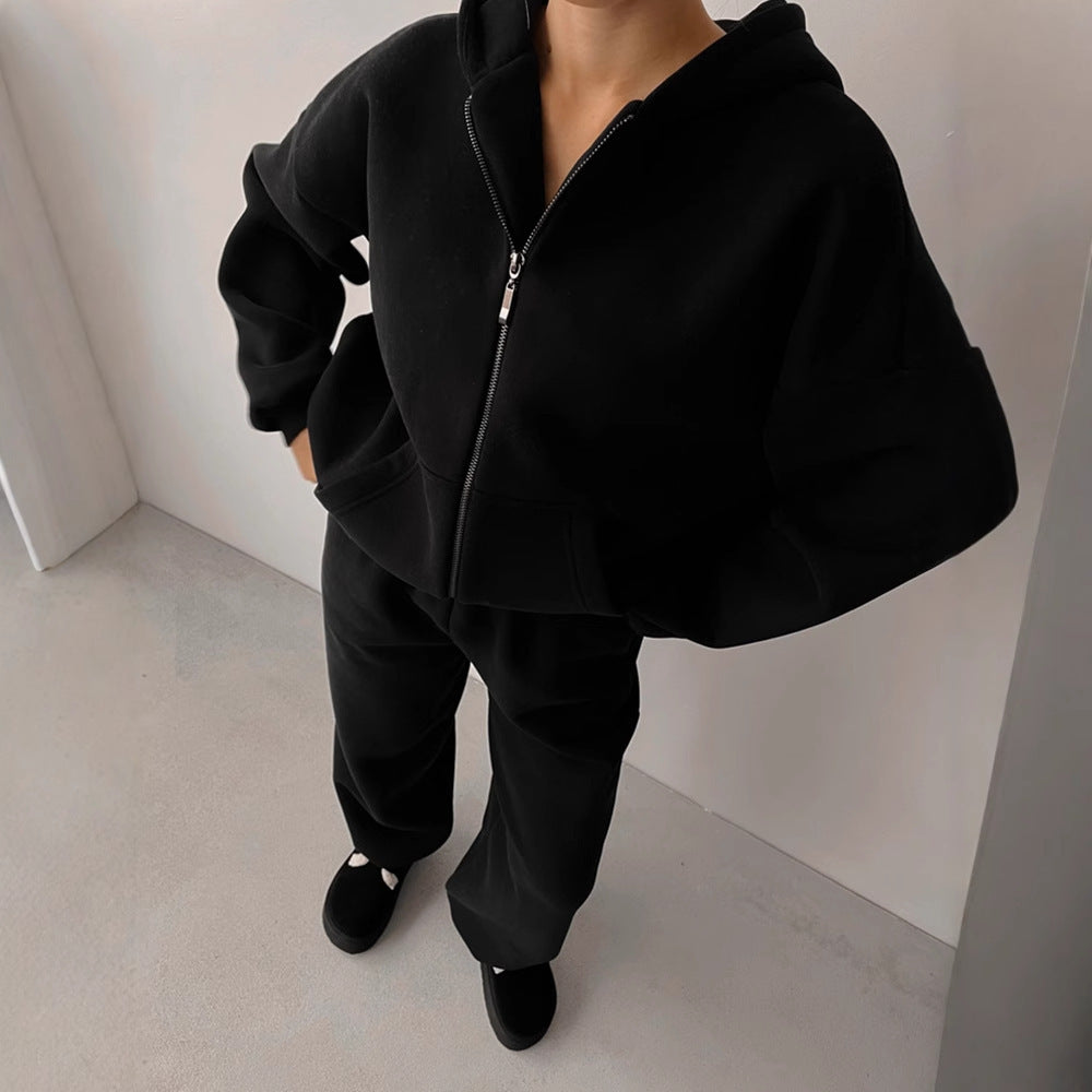 Damen lässiges Kapuzenjacken- und Jogginghosen-Set
