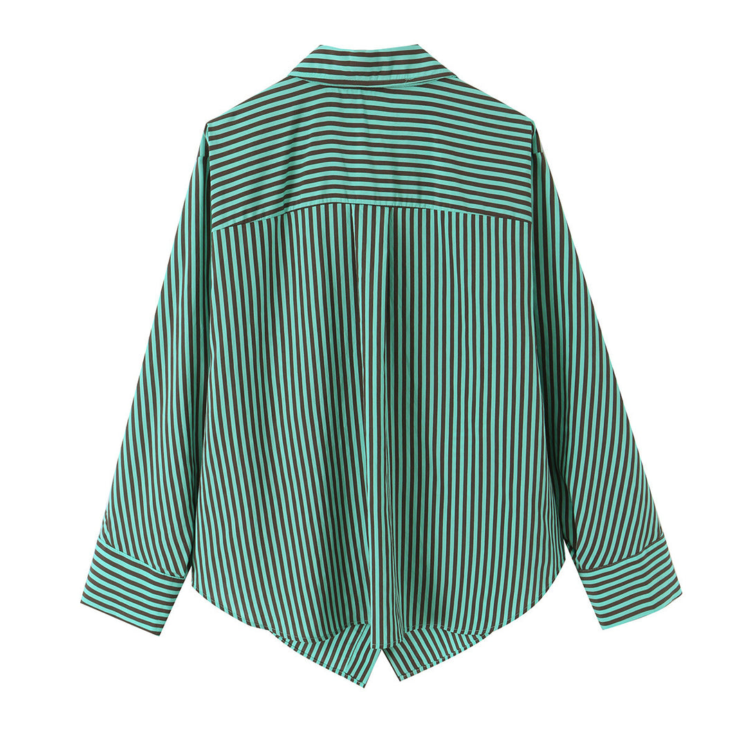 Damen Oversize-Hemdbluse mit diagonaler Streifenoptik, Brusttasche und asymmetrischem Saum Shop Nory