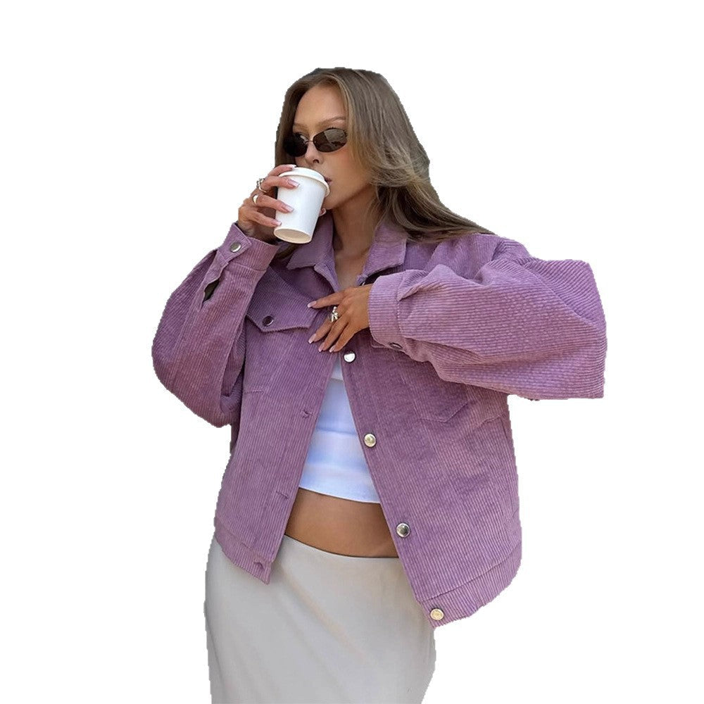 Damen Oversized Cordjacke mit praktischen Taschen und dezentem Streifenmuster