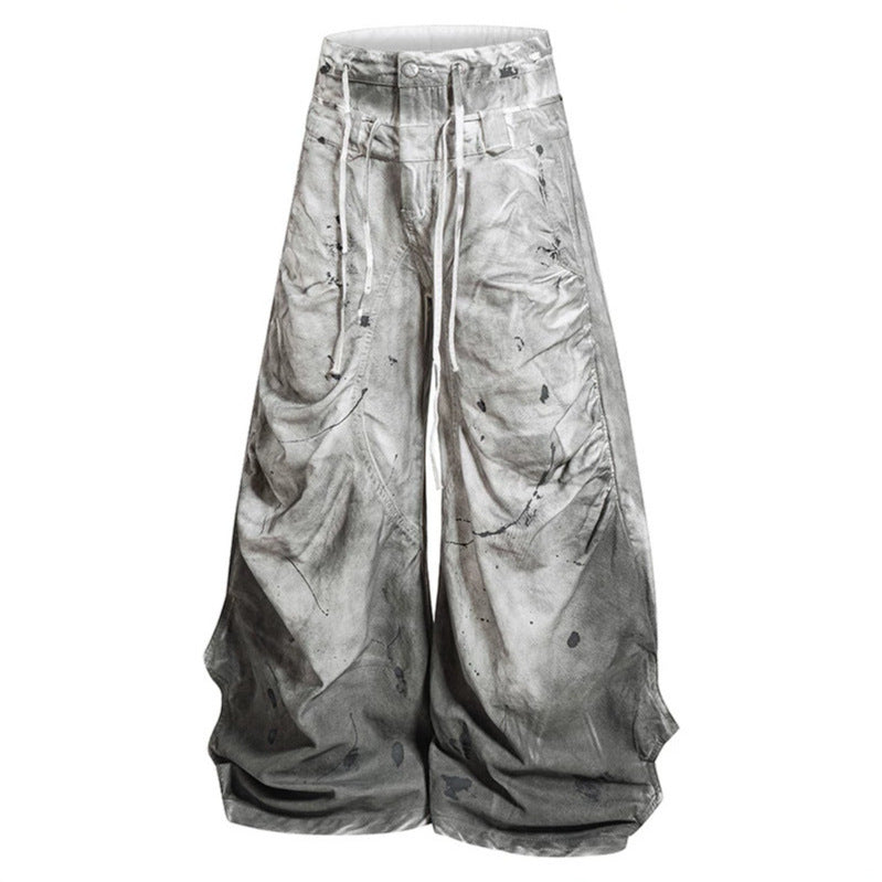 Damen Hochtaillierte weite Culotte‑Hose mit Drapierten Falten, Tunnelzug und Sprenkel‑Print Shop Nory